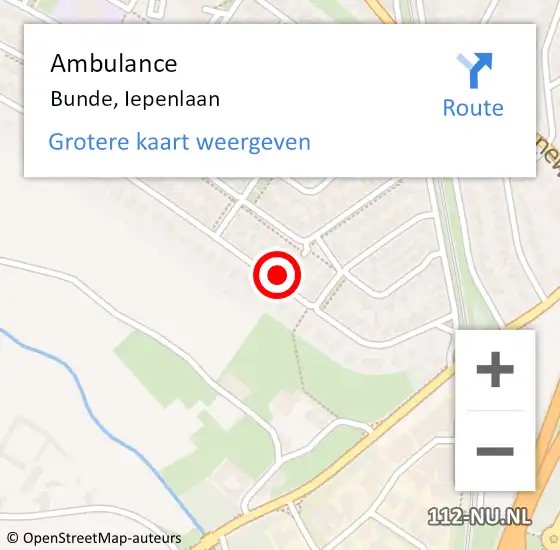 Locatie op kaart van de 112 melding: Ambulance Bunde, Iepenlaan op 1 november 2014 15:27