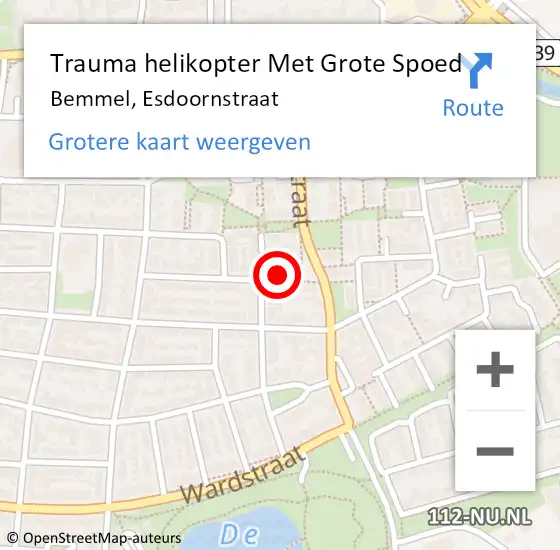 Locatie op kaart van de 112 melding: Trauma helikopter Met Grote Spoed Naar Bemmel, Esdoornstraat op 2 januari 2025 19:11