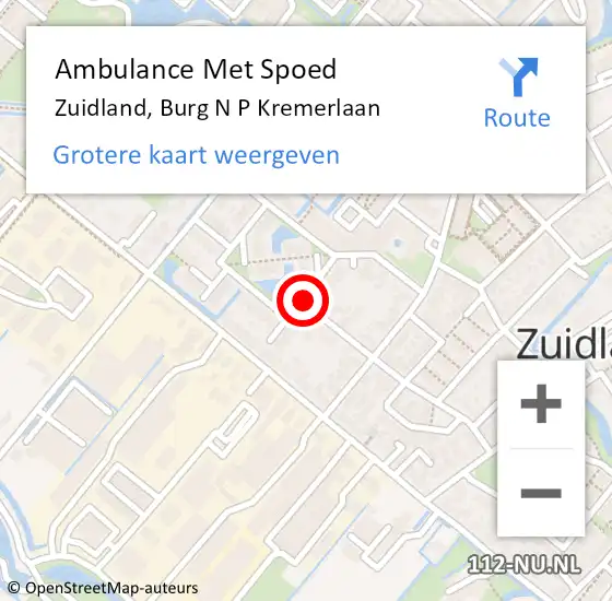 Locatie op kaart van de 112 melding: Ambulance Met Spoed Naar Zuidland, Burg N P Kremerlaan op 2 januari 2025 20:13