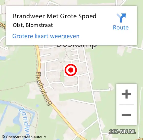 Locatie op kaart van de 112 melding: Brandweer Met Grote Spoed Naar Olst, Blomstraat op 2 januari 2025 20:17