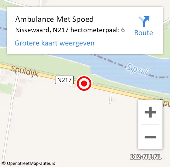 Locatie op kaart van de 112 melding: Ambulance Met Spoed Naar Nissewaard, N217 hectometerpaal: 6 op 2 januari 2025 20:28