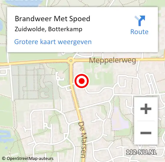 Locatie op kaart van de 112 melding: Brandweer Met Spoed Naar Zuidwolde, Botterkamp op 2 januari 2025 20:49