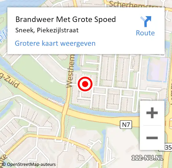 Locatie op kaart van de 112 melding: Brandweer Met Grote Spoed Naar Sneek, Piekezijlstraat op 2 januari 2025 21:02