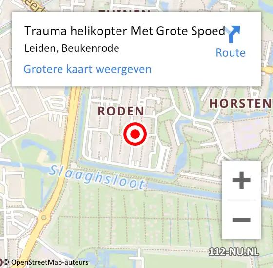 Locatie op kaart van de 112 melding: Trauma helikopter Met Grote Spoed Naar Leiden, Beukenrode op 2 januari 2025 21:06