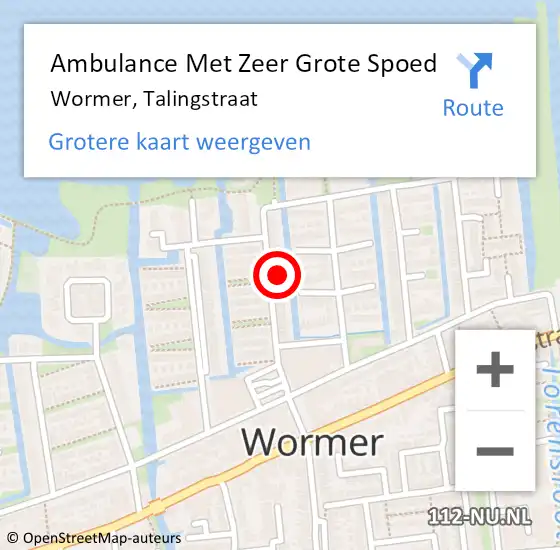 Locatie op kaart van de 112 melding: Ambulance Met Zeer Grote Spoed Naar Wormer, Talingstraat op 2 januari 2025 21:35