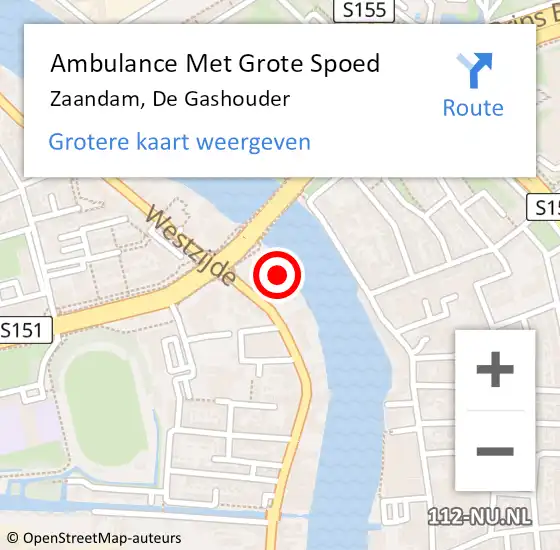 Locatie op kaart van de 112 melding: Ambulance Met Grote Spoed Naar Zaandam, De Gashouder op 2 januari 2025 21:42