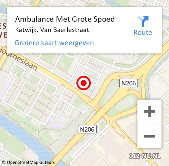 Locatie op kaart van de 112 melding: Ambulance Met Grote Spoed Naar Katwijk, Van Baerlestraat op 2 januari 2025 22:17