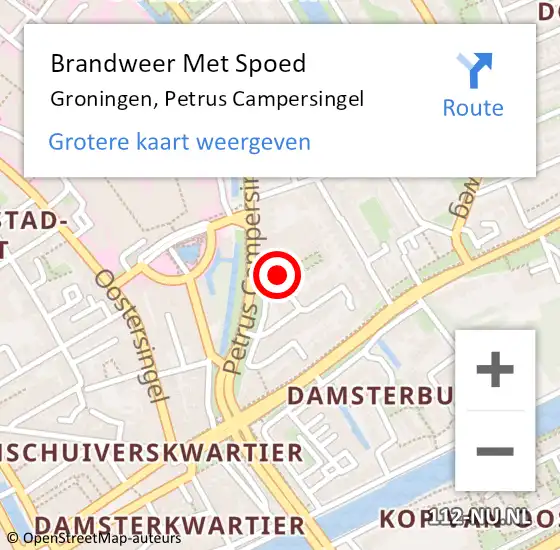 Locatie op kaart van de 112 melding: Brandweer Met Spoed Naar Groningen, Petrus Campersingel op 2 januari 2025 23:11