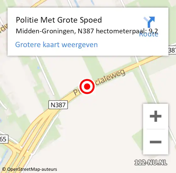 Locatie op kaart van de 112 melding: Politie Met Grote Spoed Naar Midden-Groningen, N387 hectometerpaal: 9,2 op 3 januari 2025 00:09