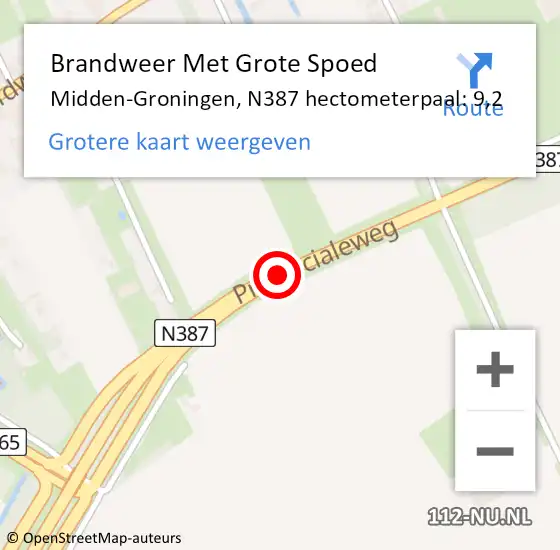 Locatie op kaart van de 112 melding: Brandweer Met Grote Spoed Naar Midden-Groningen, N387 hectometerpaal: 9,2 op 3 januari 2025 00:10