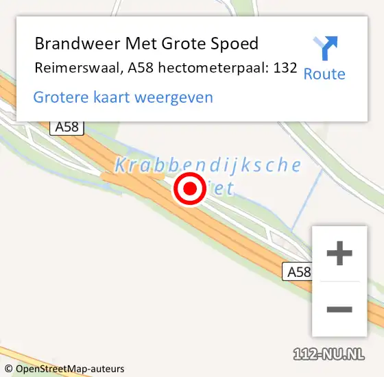 Locatie op kaart van de 112 melding: Brandweer Met Grote Spoed Naar Reimerswaal, A58 hectometerpaal: 132 op 3 januari 2025 00:26