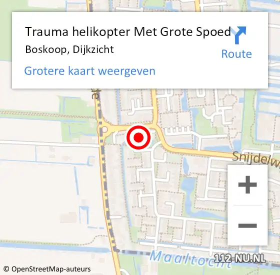 Locatie op kaart van de 112 melding: Trauma helikopter Met Grote Spoed Naar Boskoop, Dijkzicht op 3 januari 2025 00:34