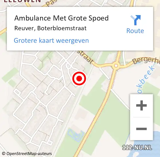 Locatie op kaart van de 112 melding: Ambulance Met Grote Spoed Naar Reuver, Boterbloemstraat op 3 januari 2025 00:43