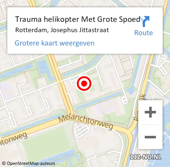 Locatie op kaart van de 112 melding: Trauma helikopter Met Grote Spoed Naar Rotterdam, Josephus Jittastraat op 3 januari 2025 06:39