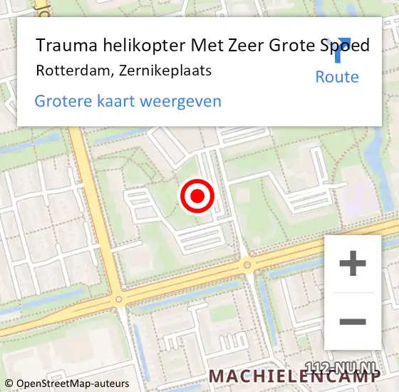 Locatie op kaart van de 112 melding: Trauma helikopter Met Zeer Grote Spoed Naar Rotterdam, Zernikeplaats op 3 januari 2025 07:04