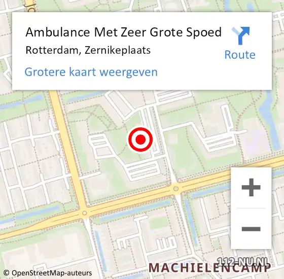 Locatie op kaart van de 112 melding: Ambulance Met Zeer Grote Spoed Naar Rotterdam, Zernikeplaats op 3 januari 2025 07:08