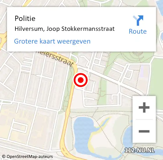 Locatie op kaart van de 112 melding: Politie Hilversum, Joop Stokkermansstraat op 3 januari 2025 07:26