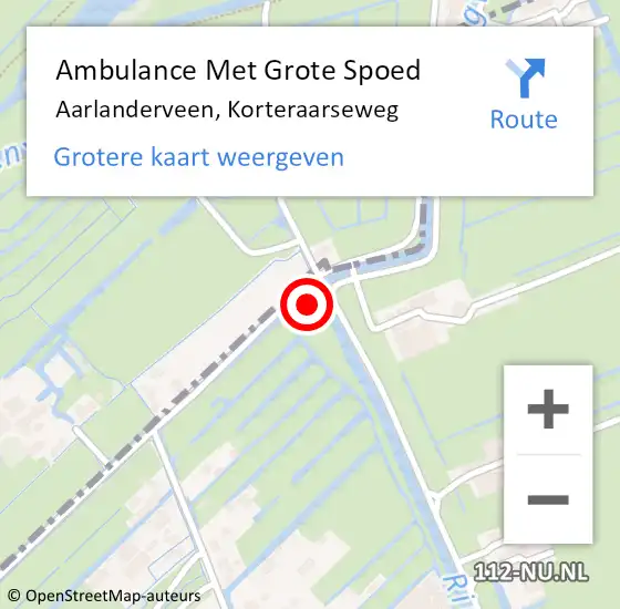 Locatie op kaart van de 112 melding: Ambulance Met Grote Spoed Naar Aarlanderveen, Korteraarseweg op 3 januari 2025 07:31