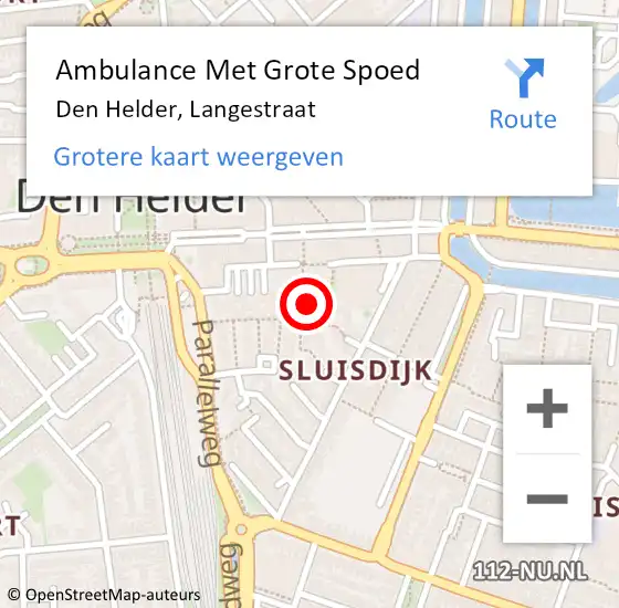 Locatie op kaart van de 112 melding: Ambulance Met Grote Spoed Naar Den Helder, Langestraat op 3 januari 2025 07:31