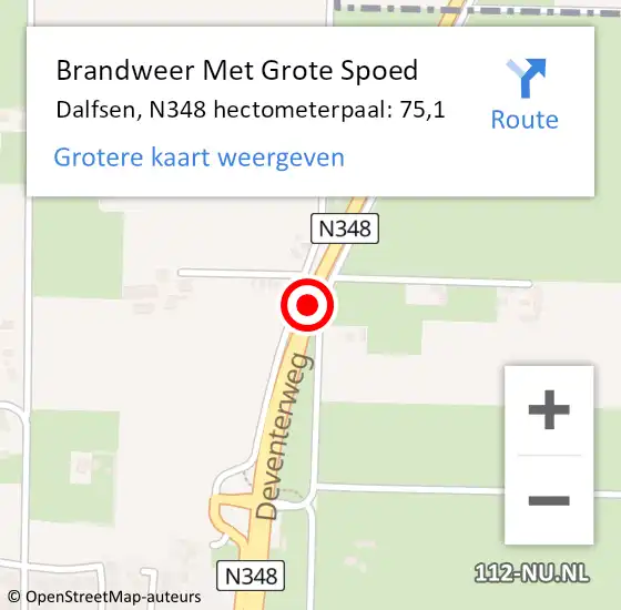 Locatie op kaart van de 112 melding: Brandweer Met Grote Spoed Naar Dalfsen, N348 hectometerpaal: 75,1 op 3 januari 2025 07:52