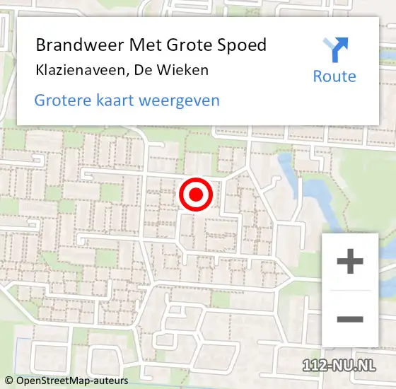 Locatie op kaart van de 112 melding: Brandweer Met Grote Spoed Naar Klazienaveen, De Wieken op 3 januari 2025 08:15