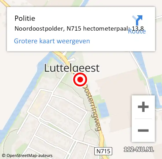 Locatie op kaart van de 112 melding: Politie Noordoostpolder, N715 hectometerpaal: 13,8 op 3 januari 2025 08:42