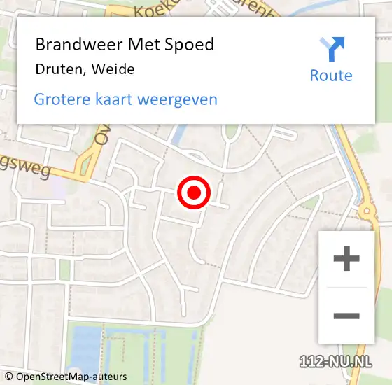 Locatie op kaart van de 112 melding: Brandweer Met Spoed Naar Druten, Weide op 3 januari 2025 08:45