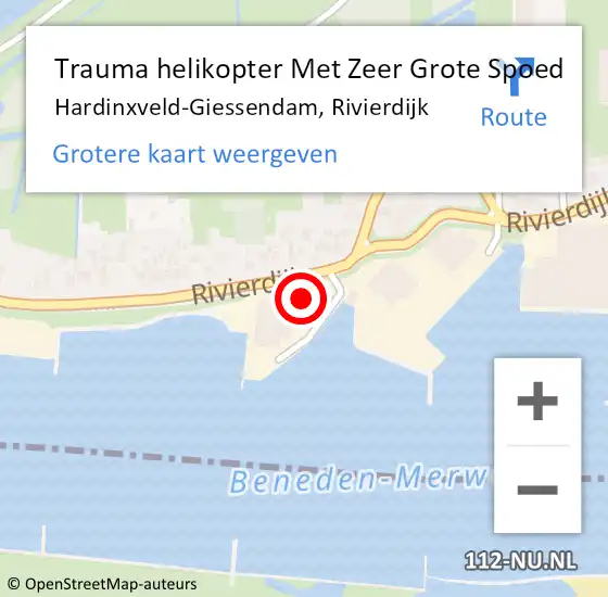 Locatie op kaart van de 112 melding: Trauma helikopter Met Zeer Grote Spoed Naar Hardinxveld-Giessendam, Rivierdijk op 3 januari 2025 09:04