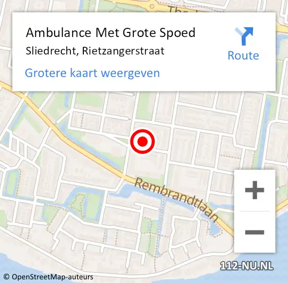 Locatie op kaart van de 112 melding: Ambulance Met Grote Spoed Naar Sliedrecht, Rietzangerstraat op 3 januari 2025 09:21