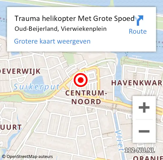 Locatie op kaart van de 112 melding: Trauma helikopter Met Grote Spoed Naar Oud-Beijerland, Vierwiekenplein op 3 januari 2025 09:40