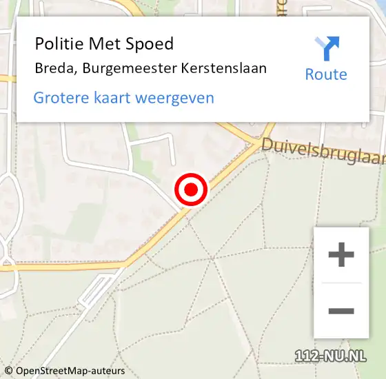 Locatie op kaart van de 112 melding: Politie Met Spoed Naar Breda, Burgemeester Kerstenslaan op 3 januari 2025 09:57