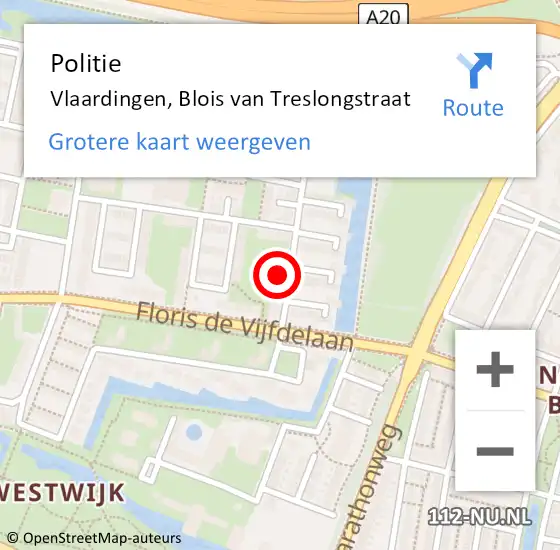 Locatie op kaart van de 112 melding: Politie Vlaardingen, Blois van Treslongstraat op 3 januari 2025 10:32