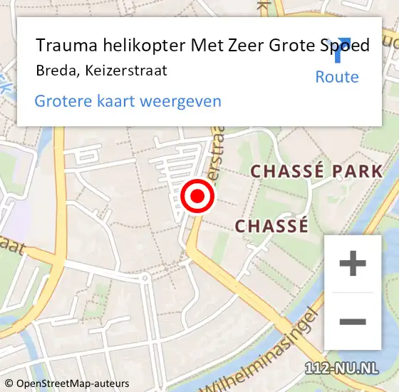 Locatie op kaart van de 112 melding: Trauma helikopter Met Zeer Grote Spoed Naar Breda, Keizerstraat op 3 januari 2025 10:52