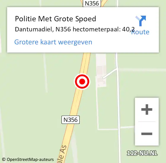 Locatie op kaart van de 112 melding: Politie Met Grote Spoed Naar Dantumadiel, N356 hectometerpaal: 40,2 op 3 januari 2025 11:03