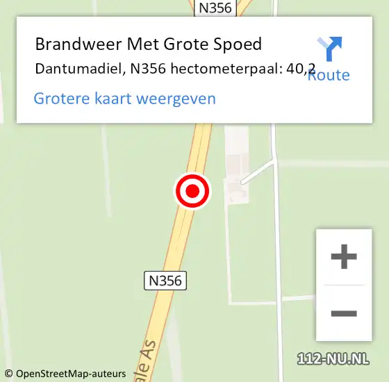 Locatie op kaart van de 112 melding: Brandweer Met Grote Spoed Naar Dantumadiel, N356 hectometerpaal: 40,2 op 3 januari 2025 11:03