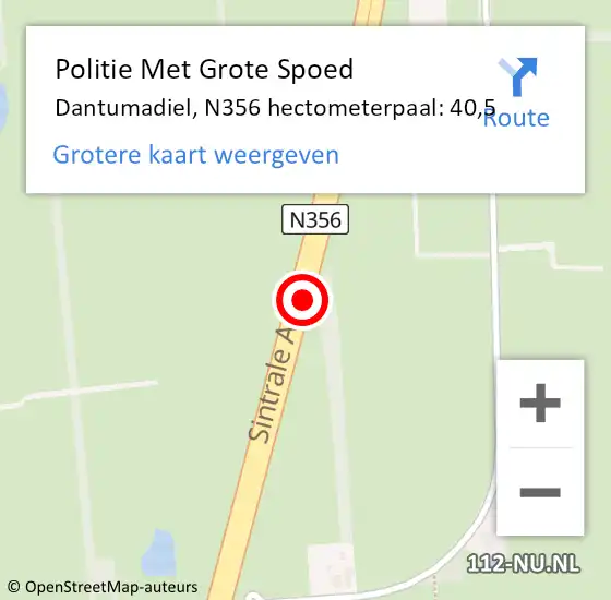 Locatie op kaart van de 112 melding: Politie Met Grote Spoed Naar Dantumadiel, N356 hectometerpaal: 40,5 op 3 januari 2025 11:05