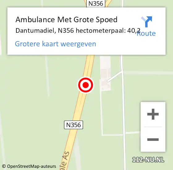 Locatie op kaart van de 112 melding: Ambulance Met Grote Spoed Naar Dantumadiel, N356 hectometerpaal: 40,2 op 3 januari 2025 11:11