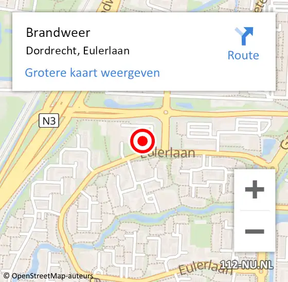 Locatie op kaart van de 112 melding: Brandweer Dordrecht, Eulerlaan op 3 januari 2025 11:20