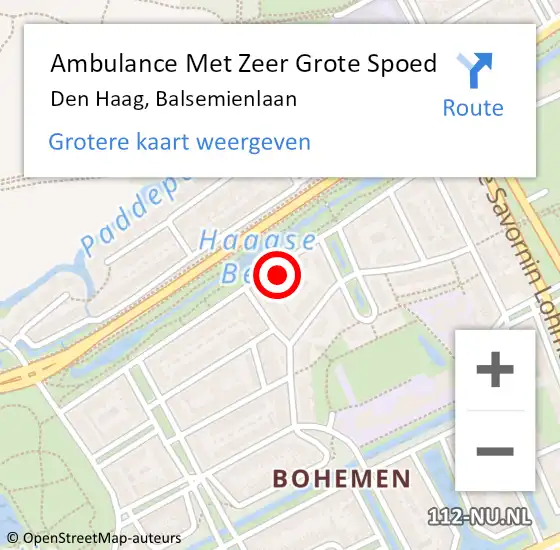 Locatie op kaart van de 112 melding: Ambulance Met Zeer Grote Spoed Naar Den Haag, Balsemienlaan op 3 januari 2025 12:14