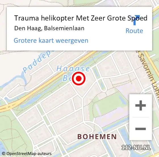 Locatie op kaart van de 112 melding: Trauma helikopter Met Zeer Grote Spoed Naar Den Haag, Balsemienlaan op 3 januari 2025 12:15