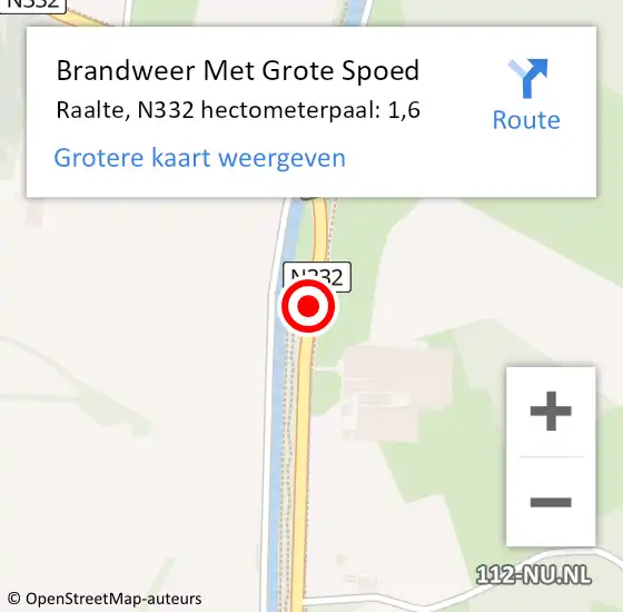 Locatie op kaart van de 112 melding: Brandweer Met Grote Spoed Naar Raalte, N332 hectometerpaal: 1,6 op 3 januari 2025 12:17