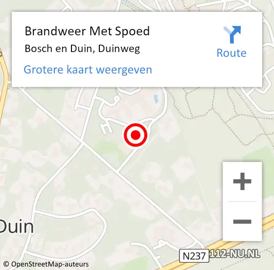 Locatie op kaart van de 112 melding: Brandweer Met Spoed Naar Bosch en Duin, Duinweg op 3 januari 2025 12:32