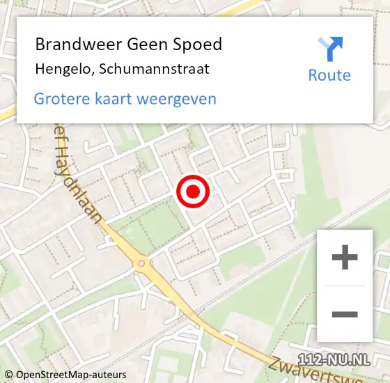 Locatie op kaart van de 112 melding: Brandweer Geen Spoed Naar Hengelo, Schumannstraat op 3 januari 2025 12:55