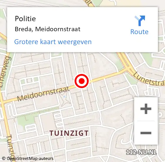 Locatie op kaart van de 112 melding: Politie Breda, Meidoornstraat op 3 januari 2025 13:32