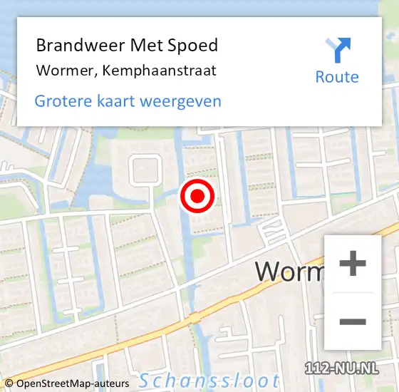 Locatie op kaart van de 112 melding: Brandweer Met Spoed Naar Wormer, Kemphaanstraat op 3 januari 2025 13:41