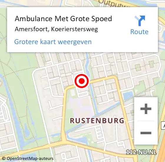 Locatie op kaart van de 112 melding: Ambulance Met Grote Spoed Naar Amersfoort, Koerierstersweg op 1 november 2014 16:51