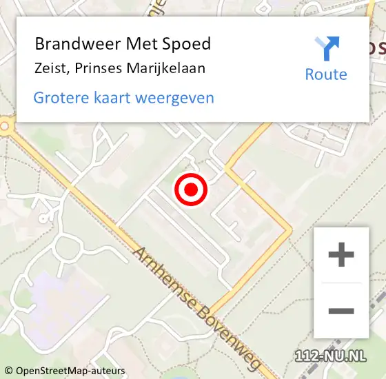 Locatie op kaart van de 112 melding: Brandweer Met Spoed Naar Zeist, Prinses Marijkelaan op 3 januari 2025 13:57