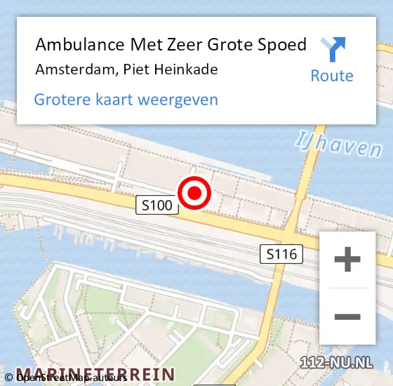 Locatie op kaart van de 112 melding: Ambulance Met Zeer Grote Spoed Naar Amsterdam, Piet Heinkade op 3 januari 2025 14:32