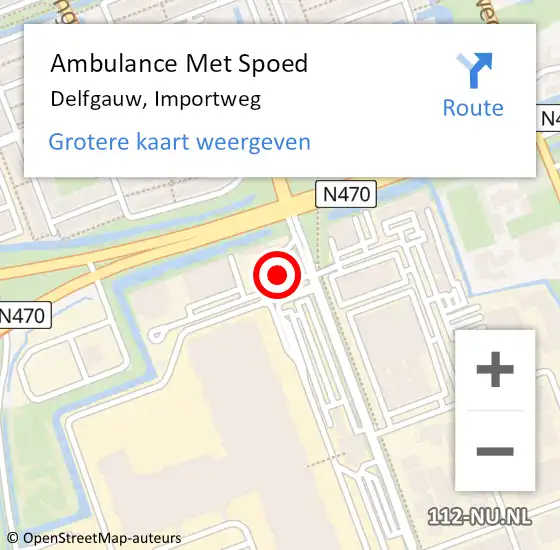 Locatie op kaart van de 112 melding: Ambulance Met Spoed Naar Delfgauw, Importweg op 3 januari 2025 15:01