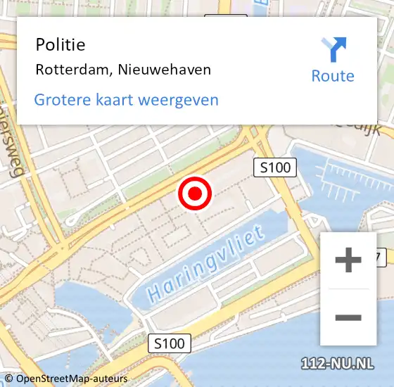 Locatie op kaart van de 112 melding: Politie Rotterdam, Nieuwehaven op 3 januari 2025 15:35